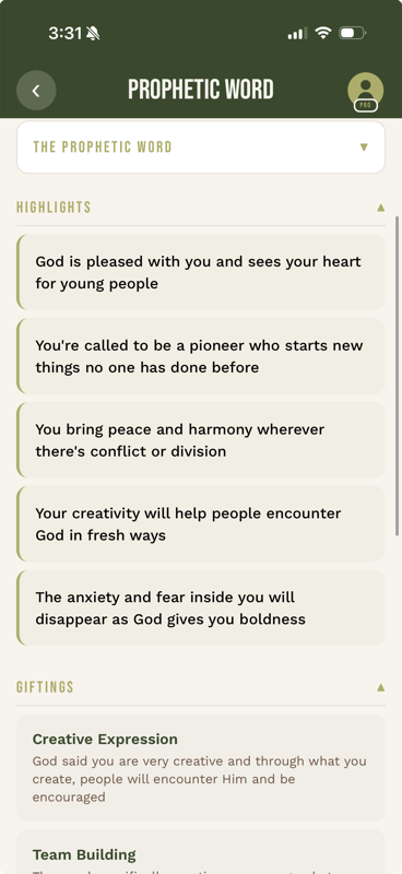 A prophetic word broken into highlights and giftings